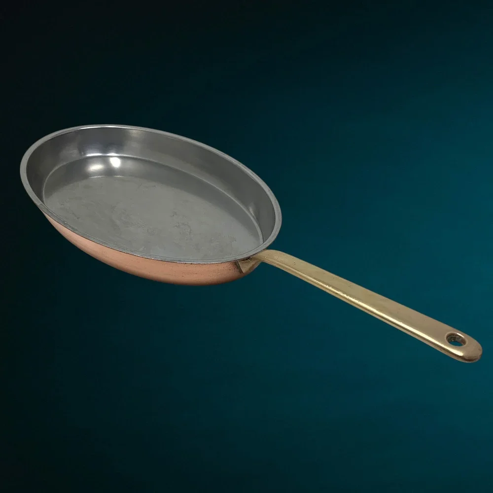 Vintage Culinox Spring 82 Swiss 13” Copper Oval Fish Fry Pan Skillet Cookware